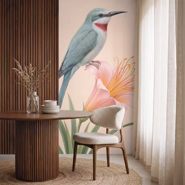 Behang - Vogel - Bloem - Natuur - Roze — 4