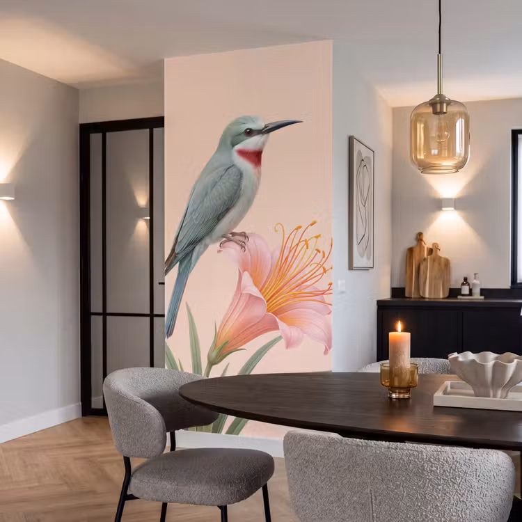 Behang - Vogel - Bloem - Natuur - Roze — 5