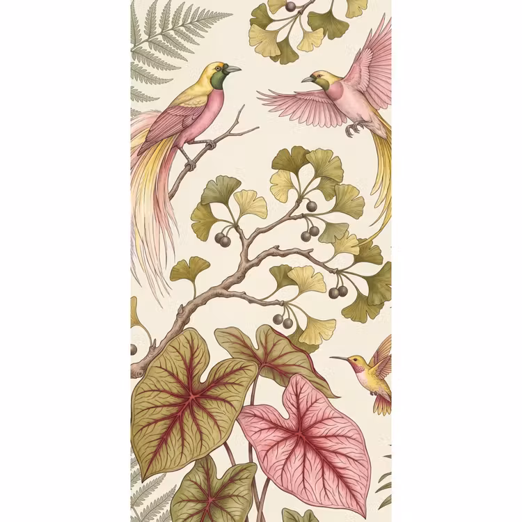 Behang - Vogels - Tropisch - Botanisch - Roze — 2