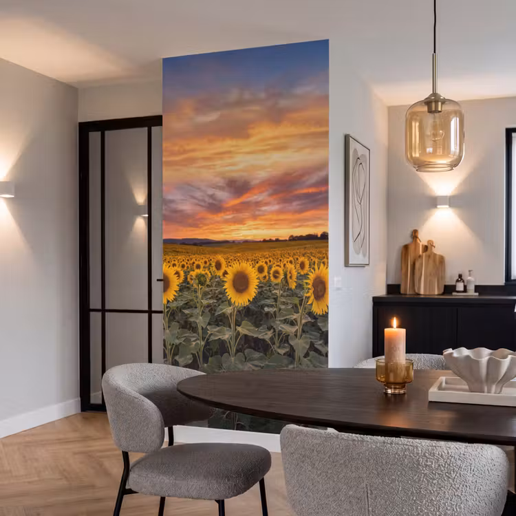 Behang - Zonnebloemen - Heuvellandschap - Geel — 5