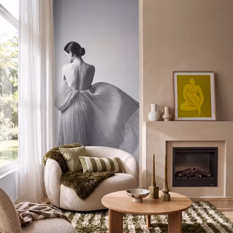 Behang - Vrouw - Rug - Textuur - Zwart - Wit - Elegant — 1