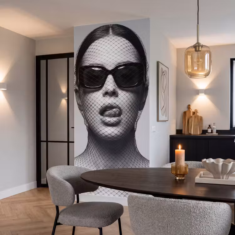 Behang - Vrouw - Net - Mysterieus - Zwart - Wit — 5