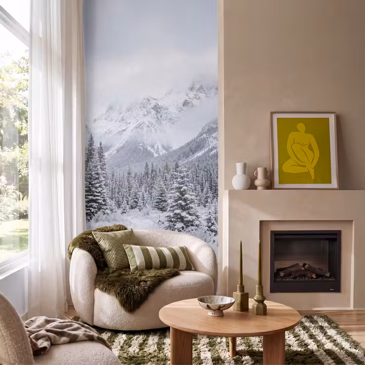 Behang - Weg - Bergen - Sneeuw - Naaldbos - Avontuurlijk — 1