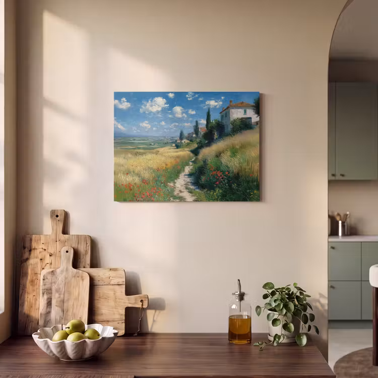 Akoestisch schilderij - Zandpad - Huis - Bomen - Grasveld — 4