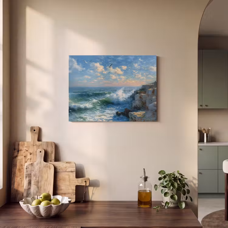 Akoestisch schilderij - Zee - Golven - Rotsen - Meeuwen — 4