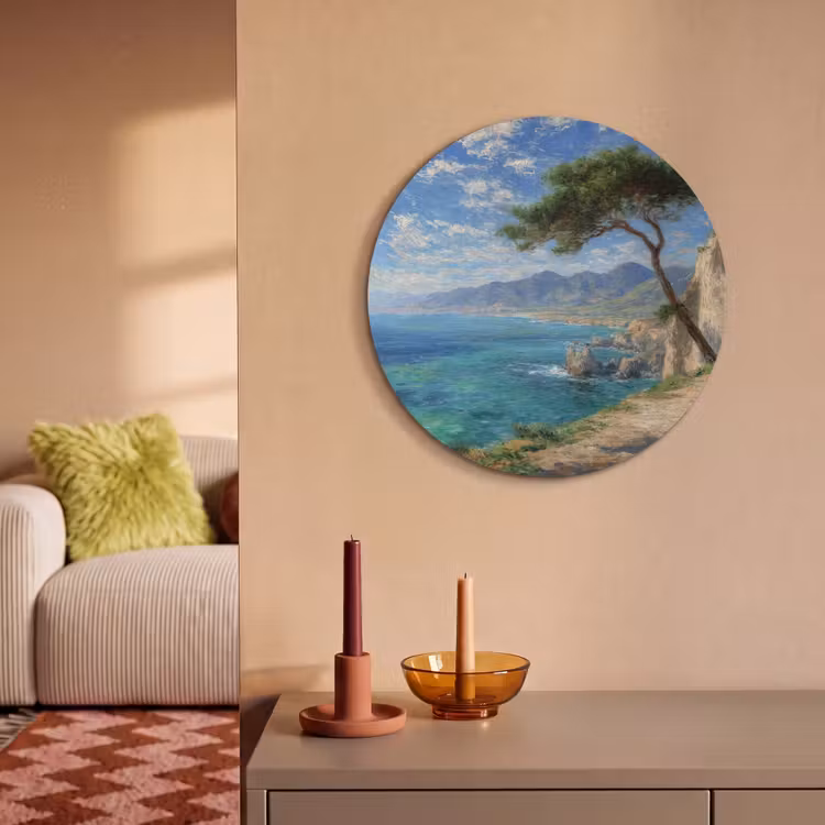 Akoestisch schilderij rond - Rotsen - Kustlijn - Boom - Bergen — 2