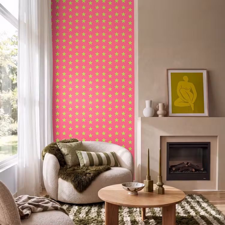 Behang - Sterren - Patroon - Roze — 1