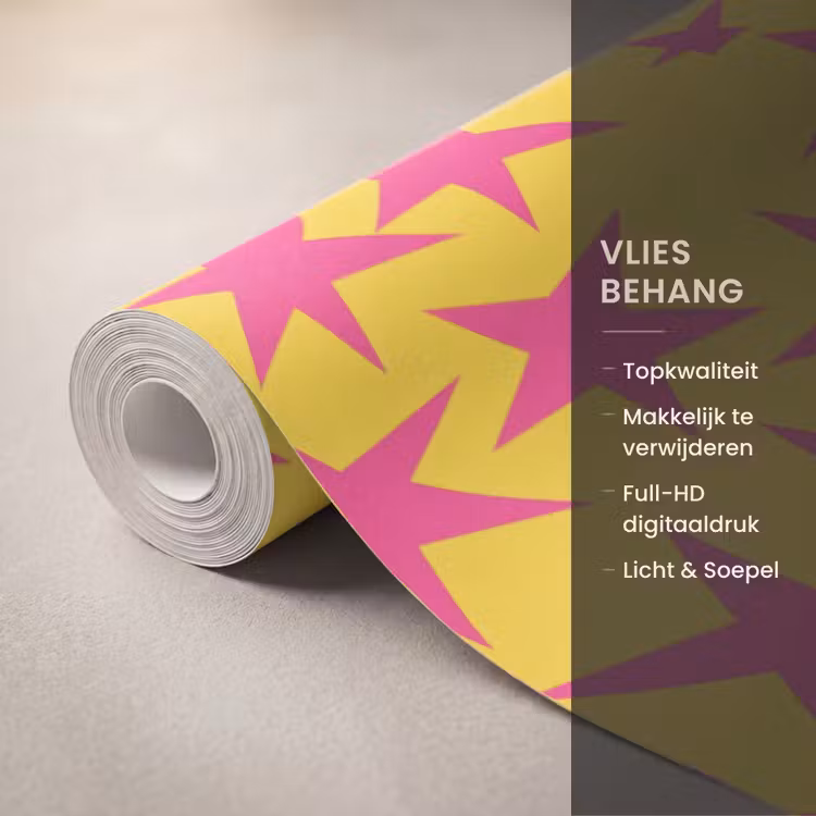 Behang - Sterren - Patroon - Roze - Geel — 3