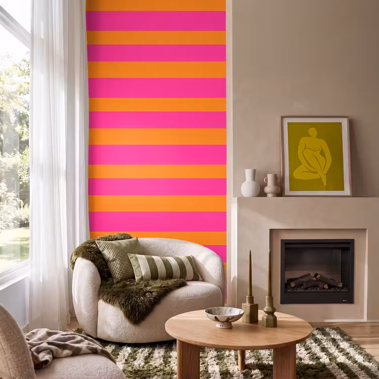 Behang - Strepen - Horizontaal - Roze — 1