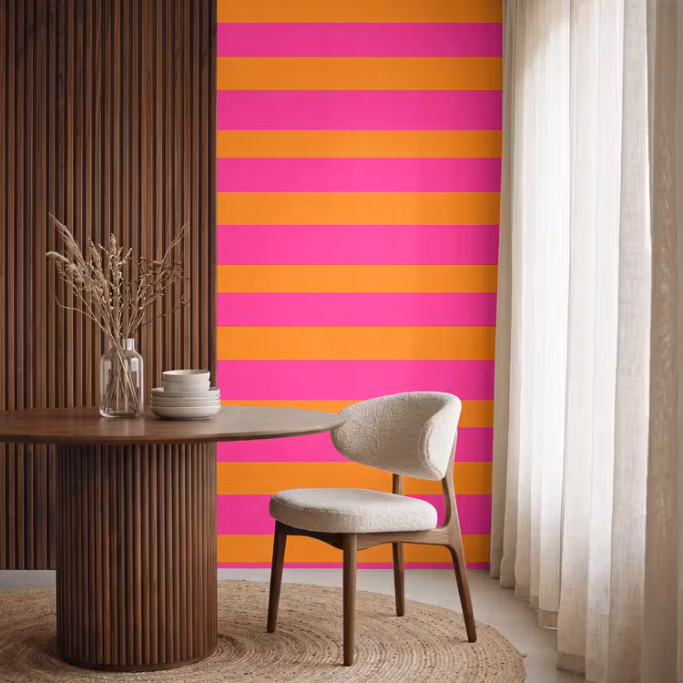 Behang - Strepen - Horizontaal - Roze — 4