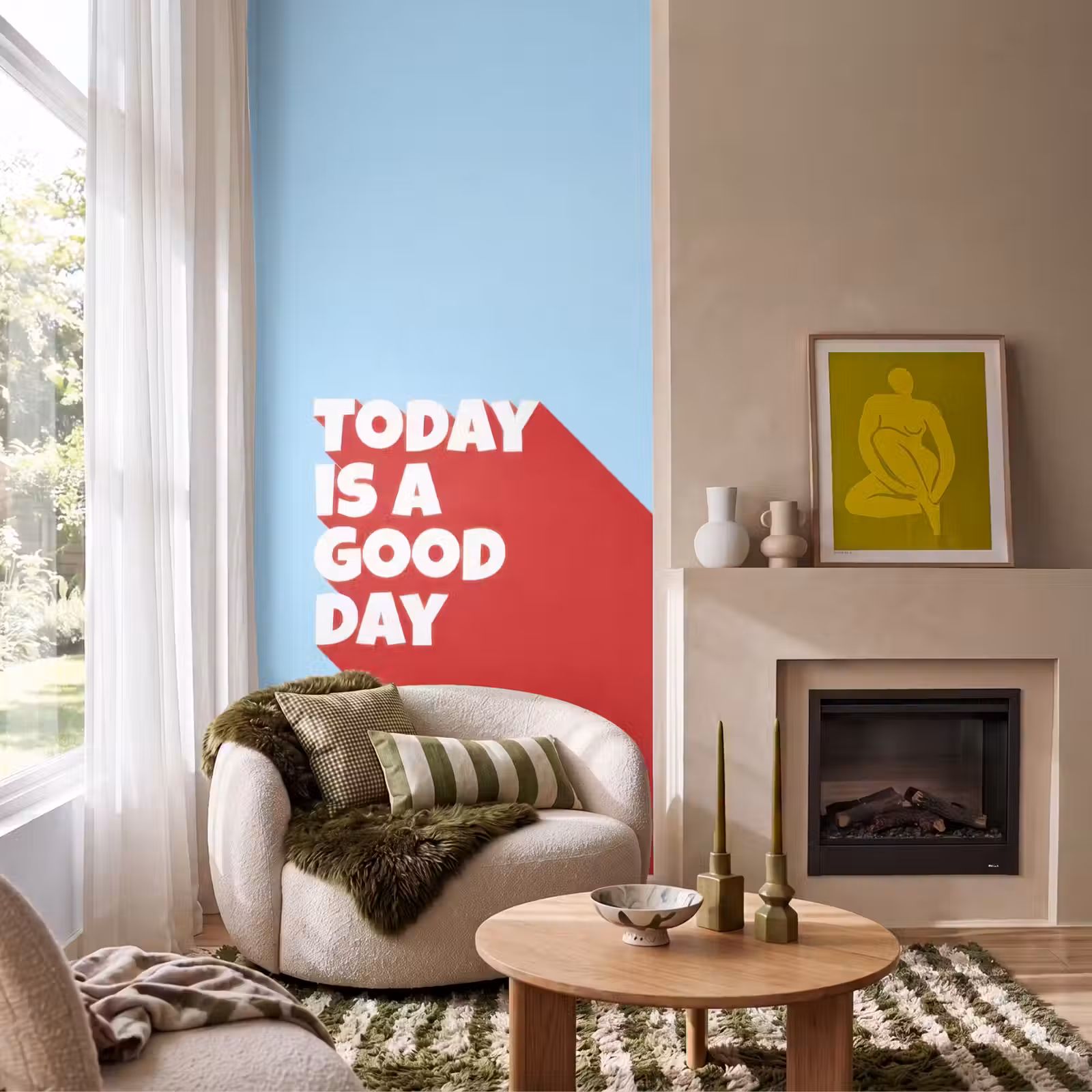 Behang - Today is a good day - Rood - lichtblauw — 1