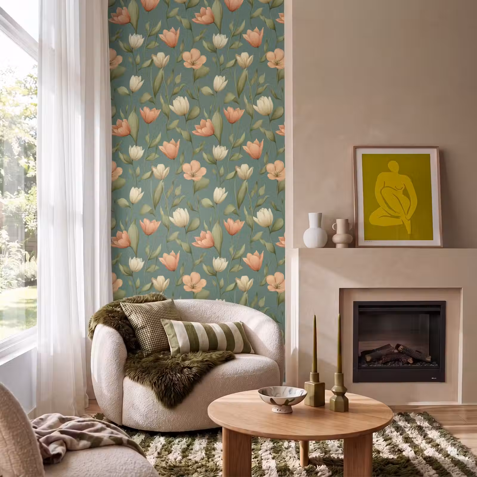 Behang - Tulpen - Botanisch - Groen — 1