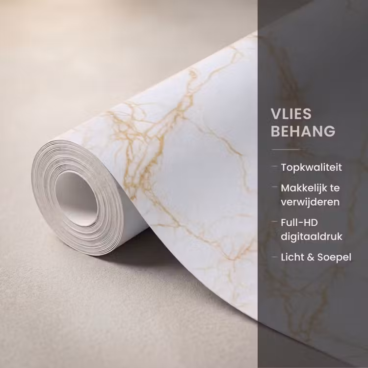 Behang - Wit - Goud - Marmer - Aders — 3