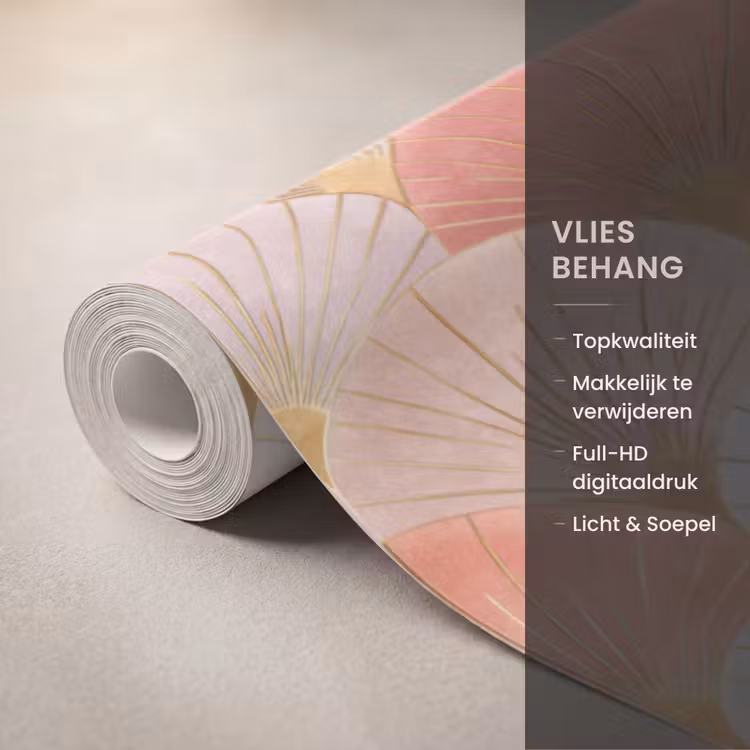 Behang - Waaiers - Goud - Roze — 3