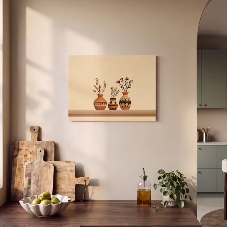 Akoestisch schilderij - Vazen - Bloemen - Bladeren - Minimalistisch — 4
