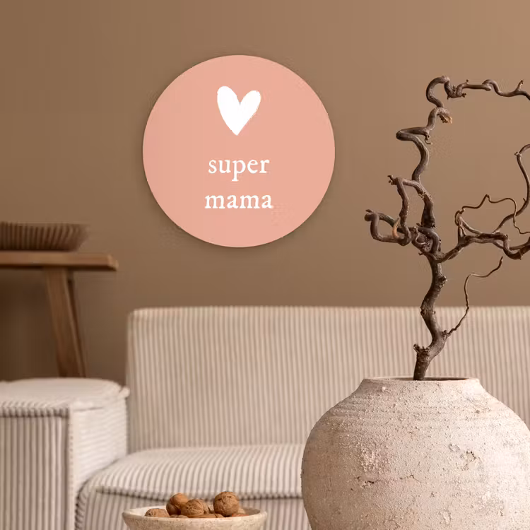 Muurcirkel - Presentje voor Moederdag super mama lichtroze/wit — 2