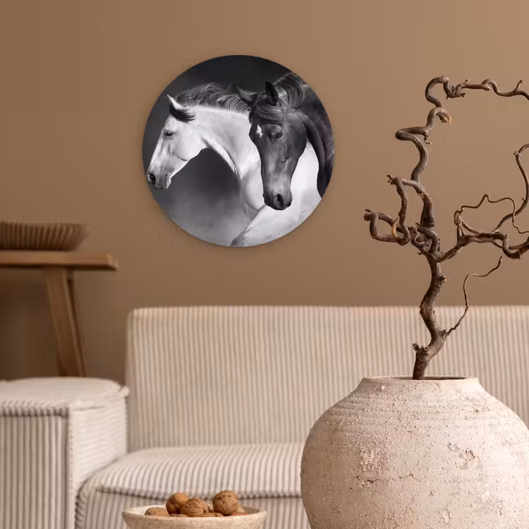 Muurcirkel - Paarden - Dieren - Zwart - Wit - Portret — 2
