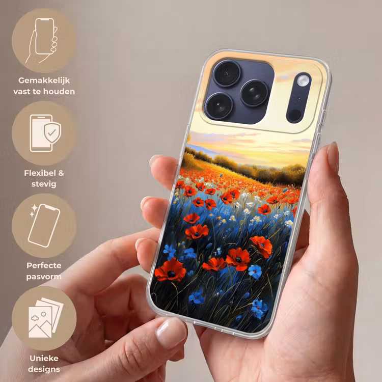 Telefoonhoesje Softcase - Klaproos - Bloemenveld - Kleurrijk — 4