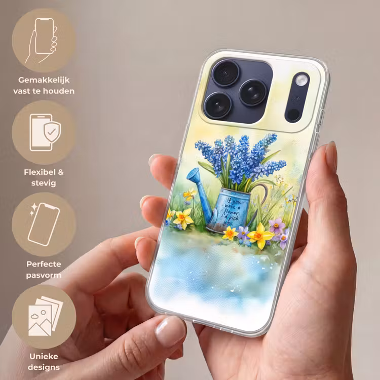 Telefoonhoesje Softcase - Lavendelbloemen - Quote - Gieter — 4