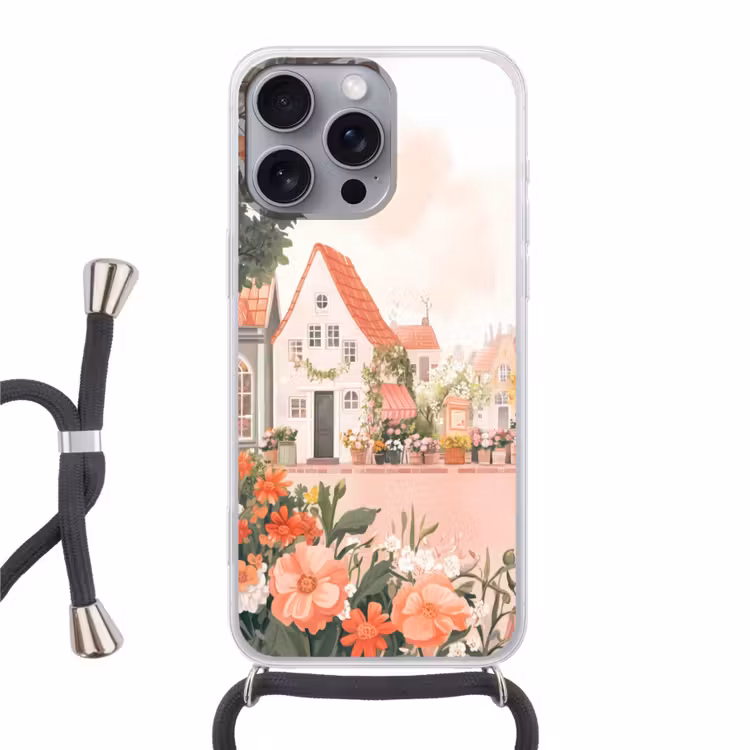 Telefoonhoesje met koord - Bloemen - Huizen - Dorp — 1