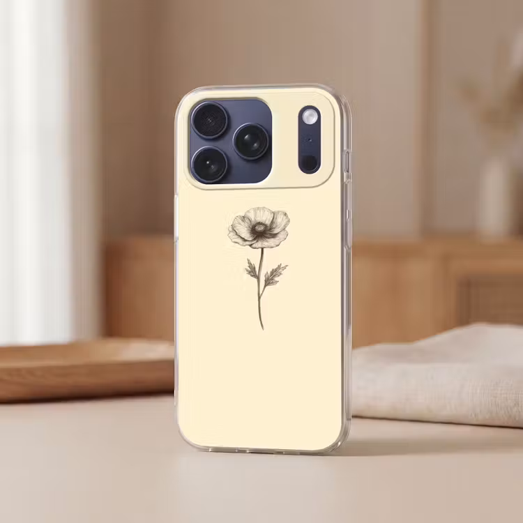 Telefoonhoesje Softcase - Klaproos - Illustratie - Zwart — 3
