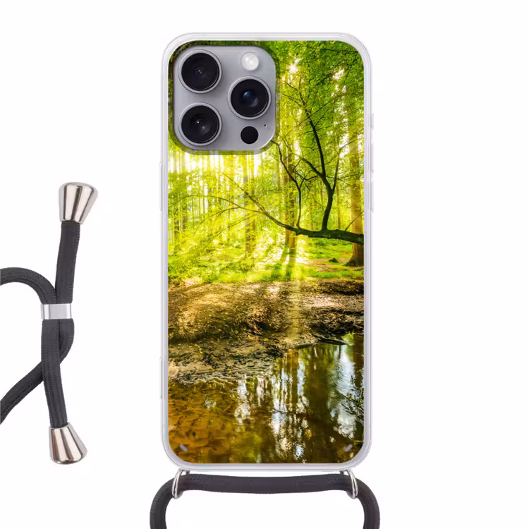 Telefoonhoesje met koord - Bos - Landschap - Water - Bomen - Zon - Groen - Natuur — 1