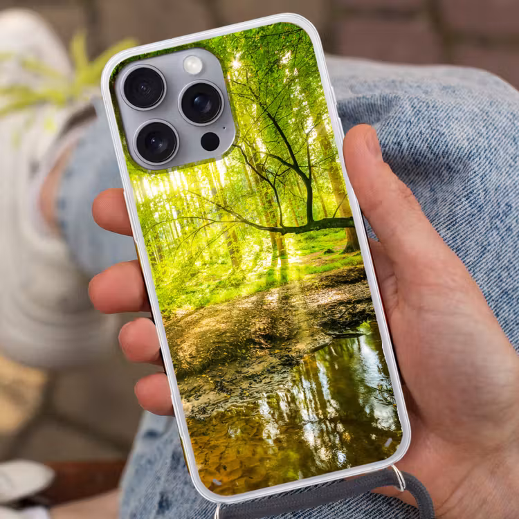 Telefoonhoesje met koord - Bos - Landschap - Water - Bomen - Zon - Groen - Natuur — 2