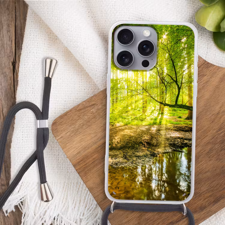 Telefoonhoesje met koord - Bos - Landschap - Water - Bomen - Zon - Groen - Natuur — 3