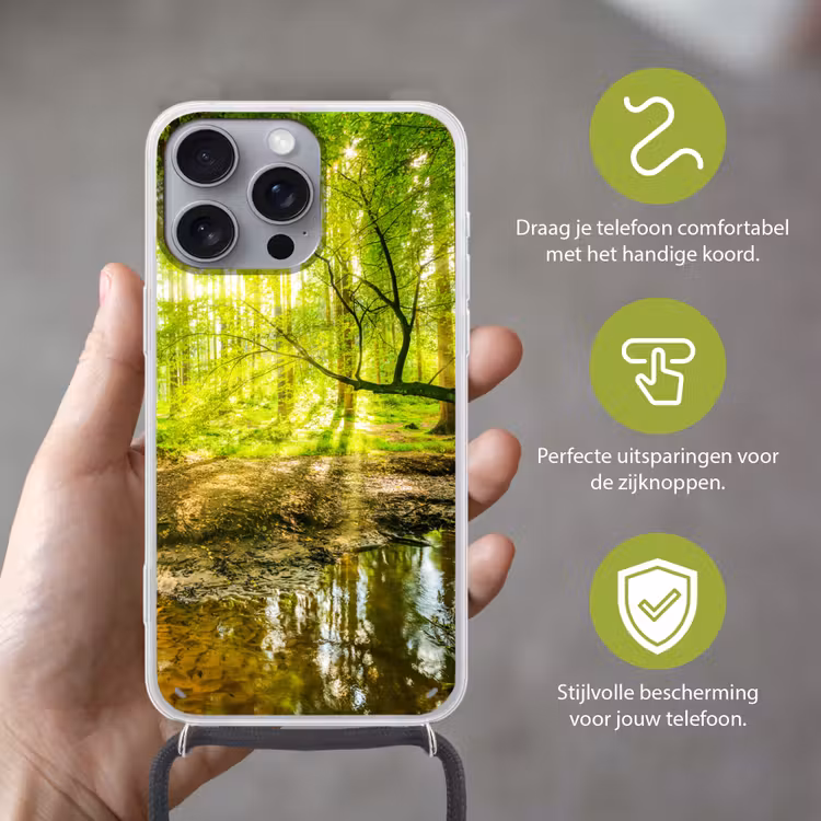 Telefoonhoesje met koord - Bos - Landschap - Water - Bomen - Zon - Groen - Natuur — 4