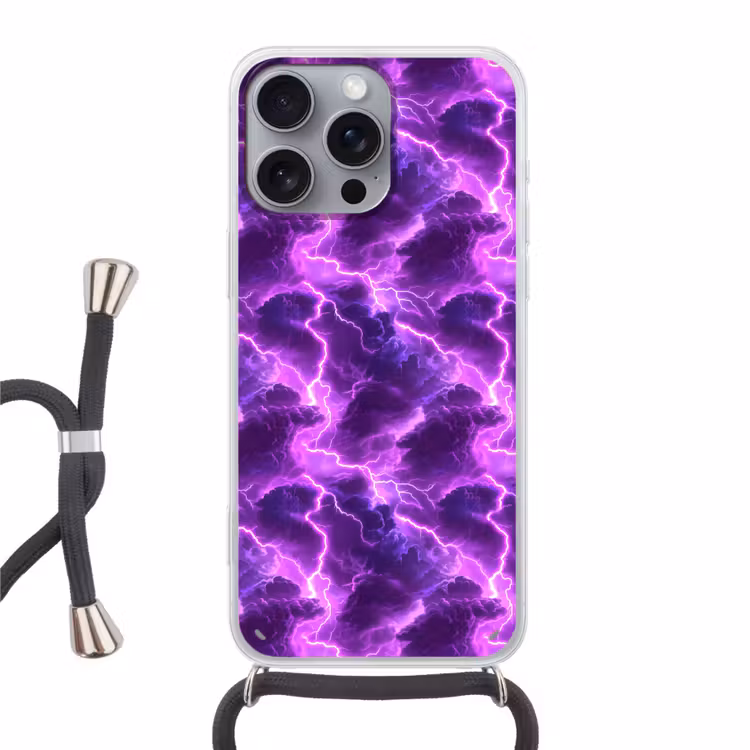 Telefoonhoesje met koord - Paars - Bliksem - Wolken — 1