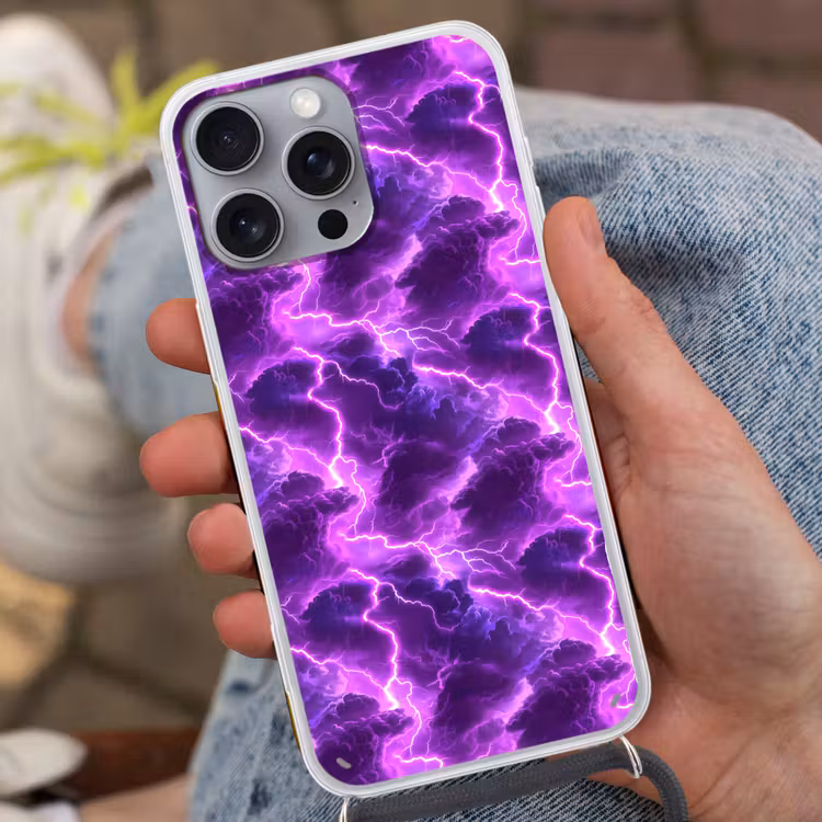 Telefoonhoesje met koord - Paars - Bliksem - Wolken — 2