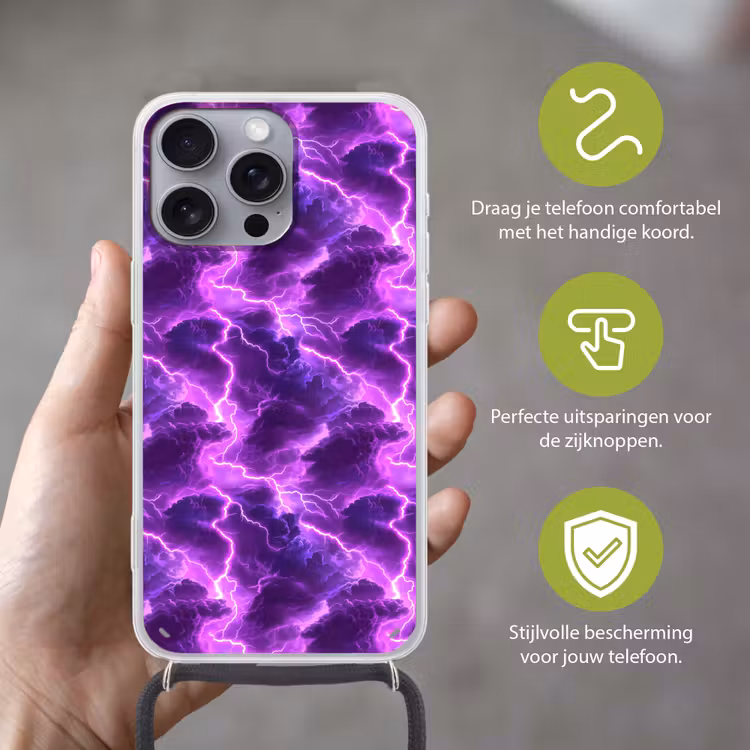 Telefoonhoesje met koord - Paars - Bliksem - Wolken — 4