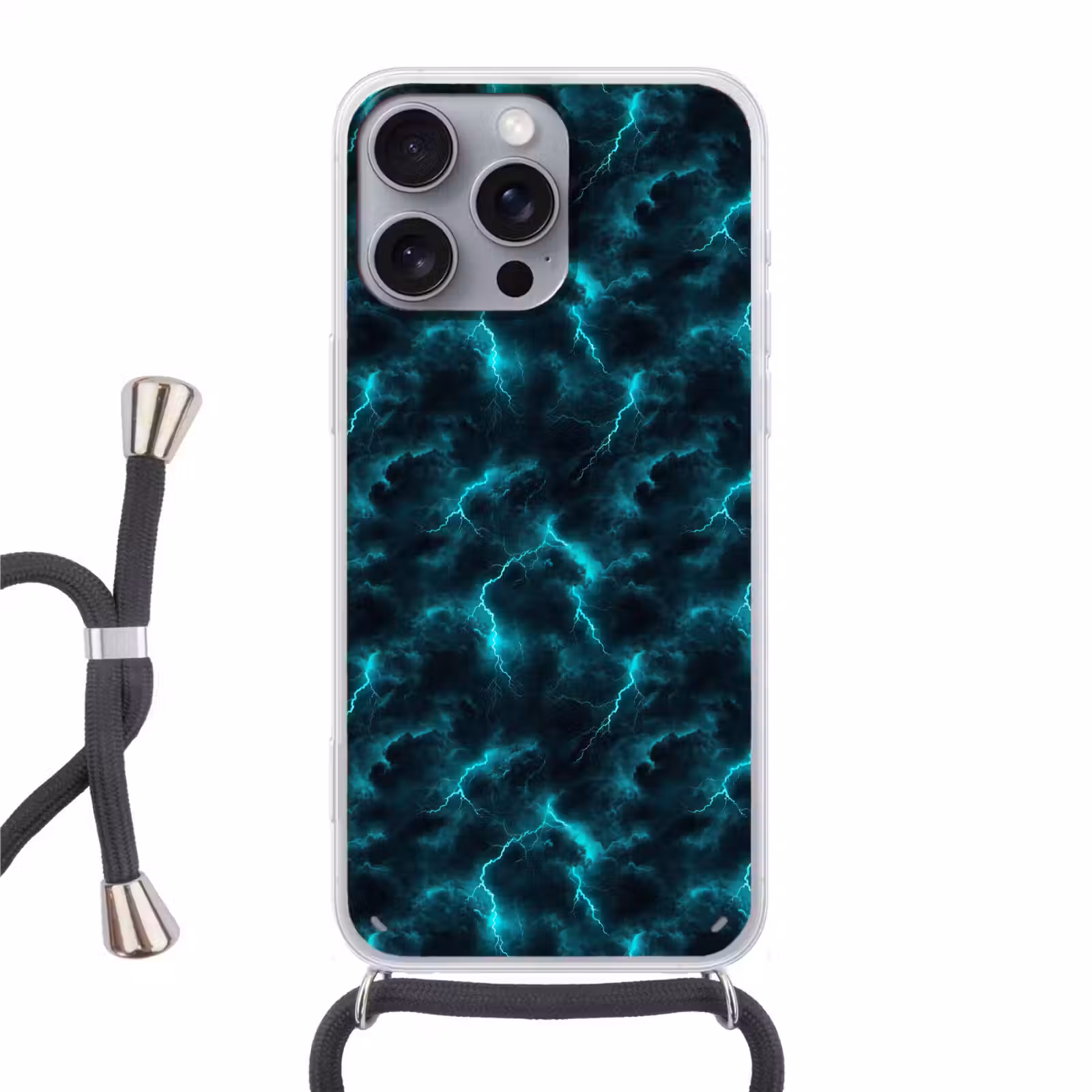 Telefoonhoesje met koord - Turquoise - Bliksem - Wolken — 1