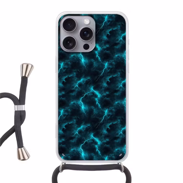 Telefoonhoesje met koord - Turquoise - Bliksem - Wolken — 1