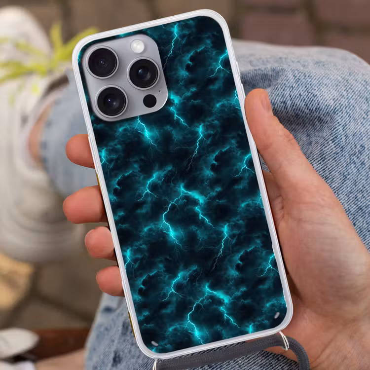 Telefoonhoesje met koord - Turquoise - Bliksem - Wolken — 2