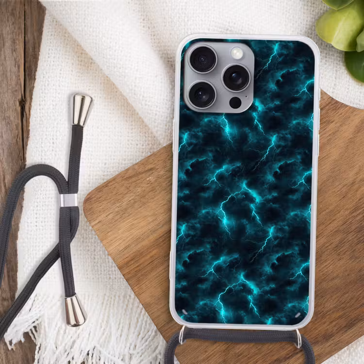 Telefoonhoesje met koord - Turquoise - Bliksem - Wolken — 3