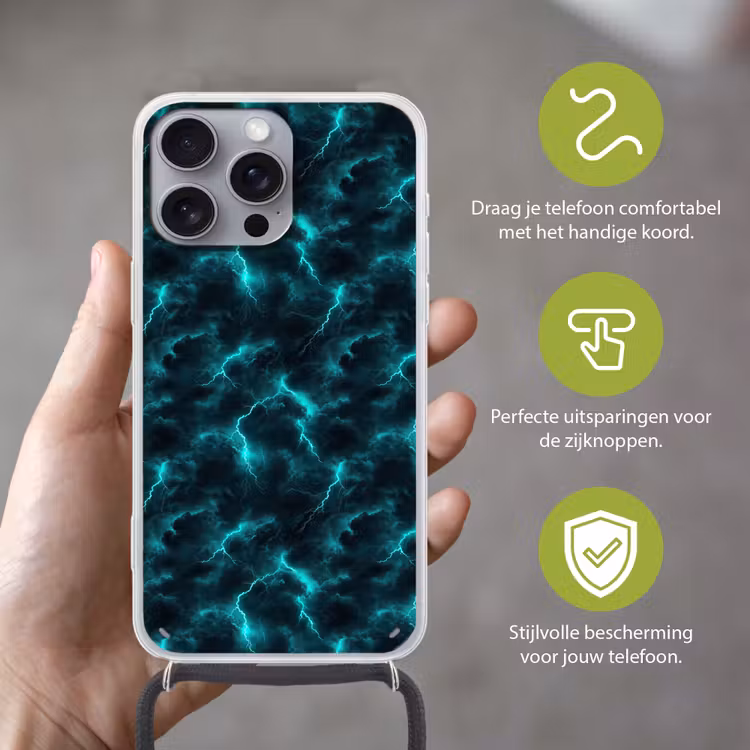 Telefoonhoesje met koord - Turquoise - Bliksem - Wolken — 4