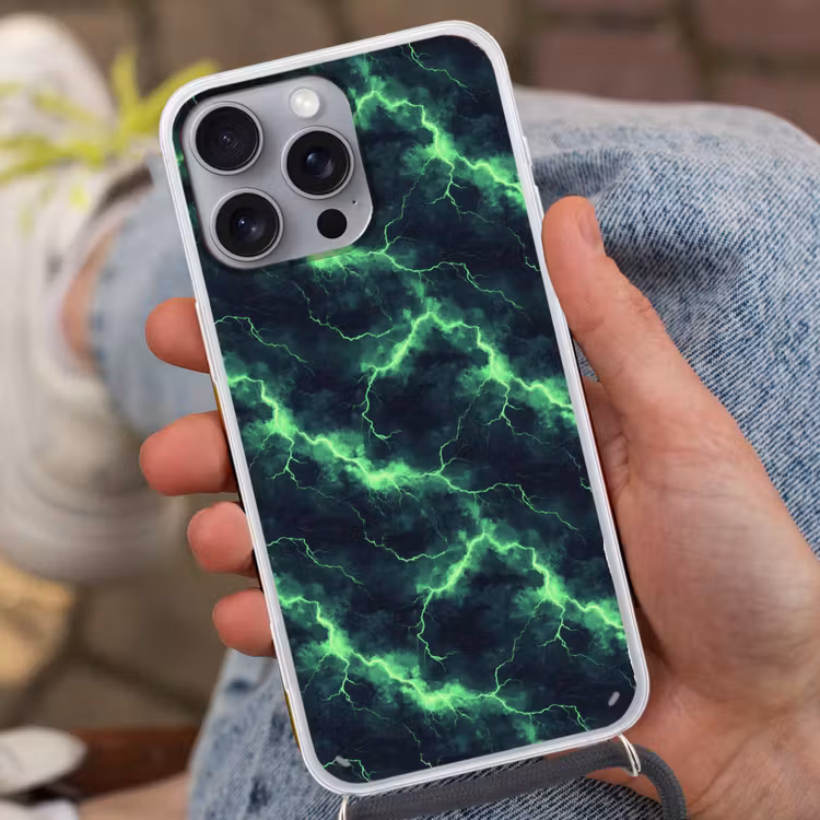 Telefoonhoesje met koord - Groen - Bliksem - Storm — 2