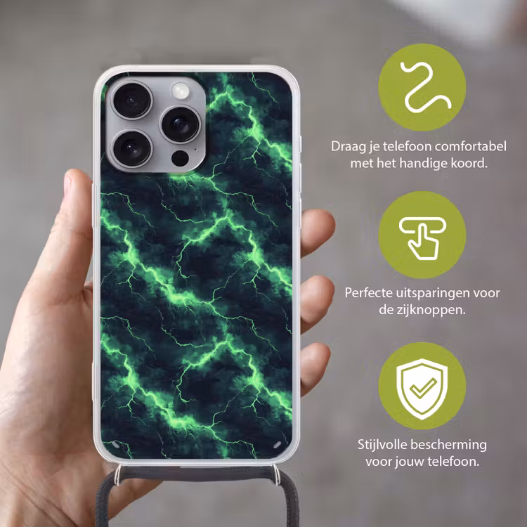 Telefoonhoesje met koord - Groen - Bliksem - Storm — 4