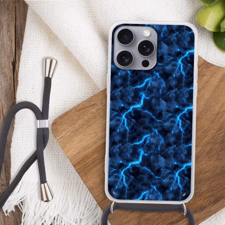 Telefoonhoesje met koord - Donker - Blauw - Bliksem — 3