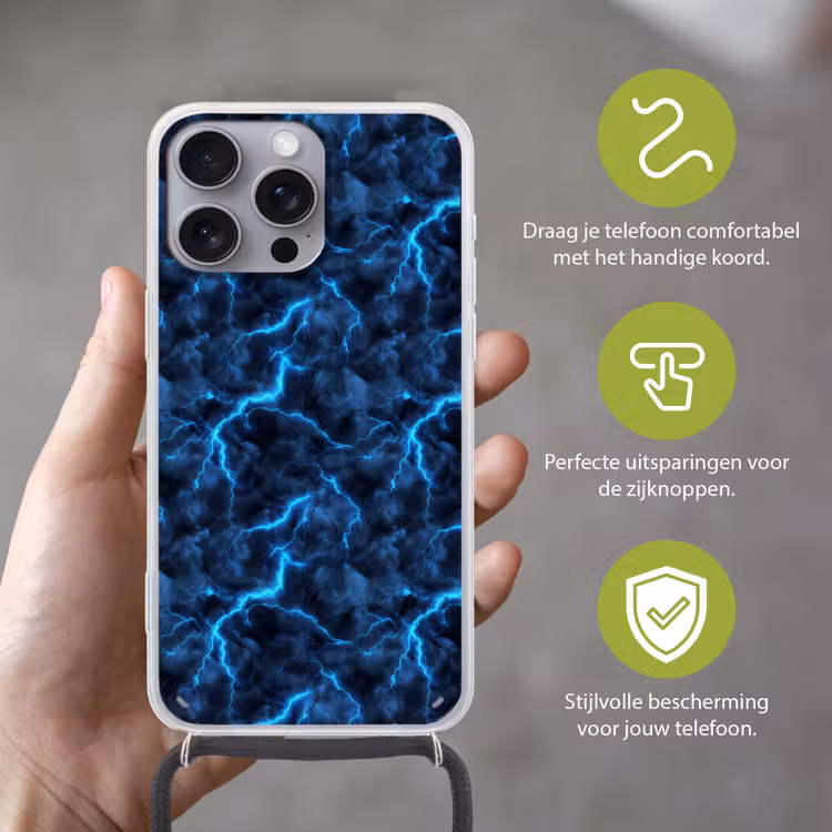 Telefoonhoesje met koord - Donker - Blauw - Bliksem — 4
