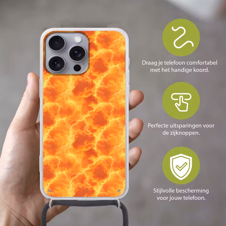 Telefoonhoesje met koord - Bliksem - Storm - Oranje — 4