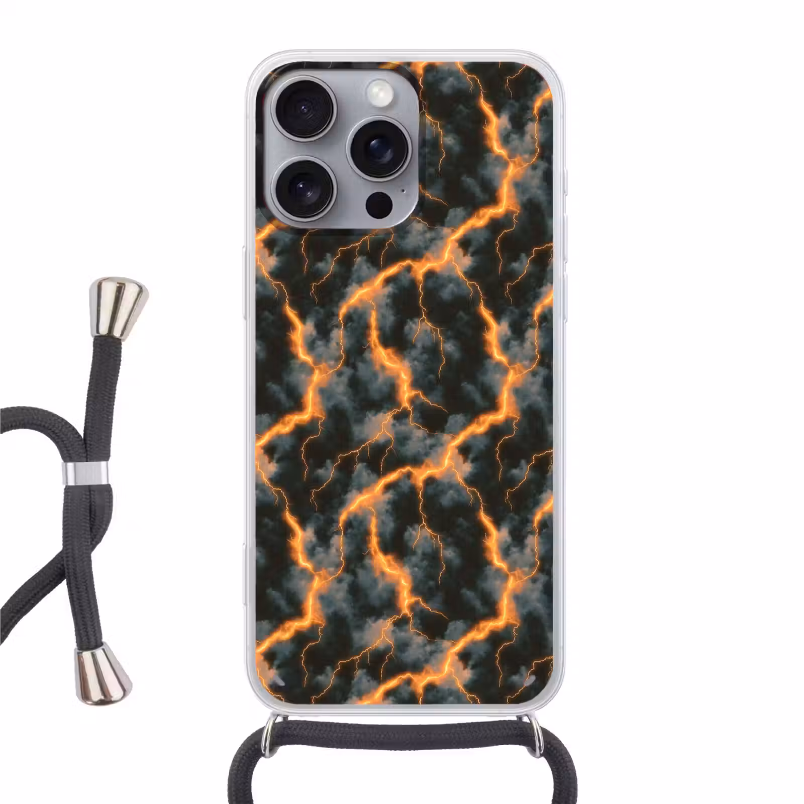 Telefoonhoesje met koord - Oranje - Bliksem - Wolken — 1