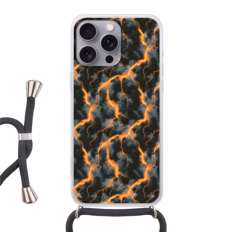 Telefoonhoesje met koord - Oranje - Bliksem - Wolken — 1