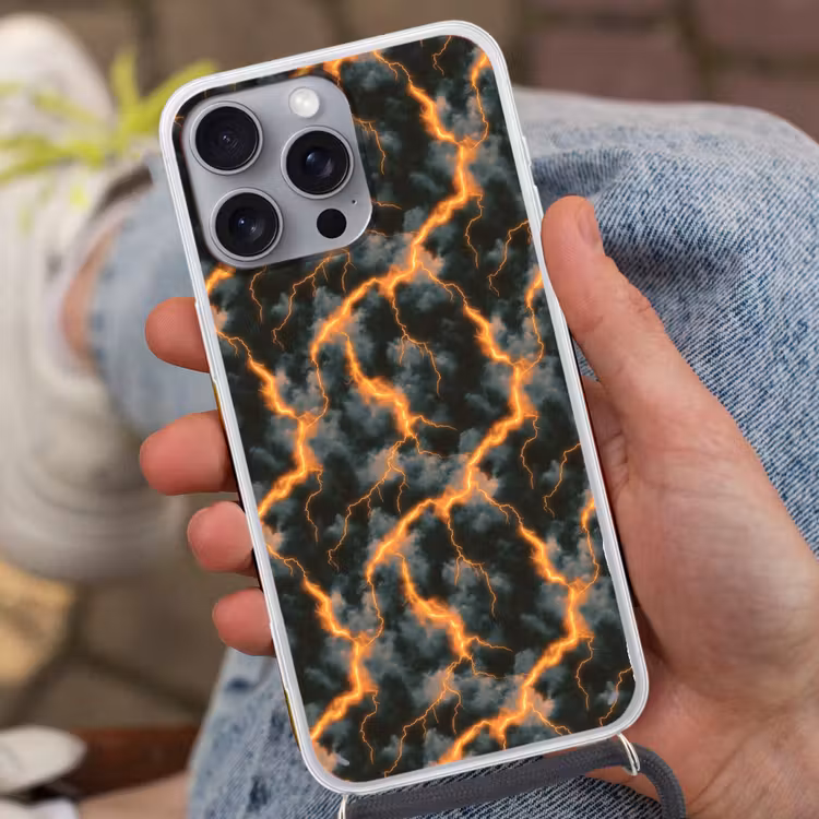 Telefoonhoesje met koord - Oranje - Bliksem - Wolken — 2