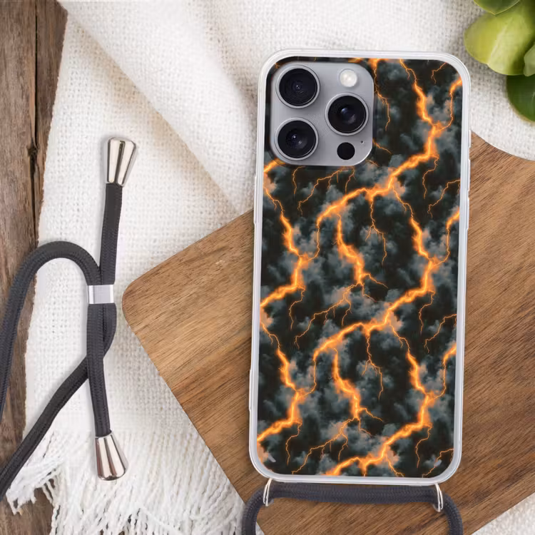 Telefoonhoesje met koord - Oranje - Bliksem - Wolken — 3