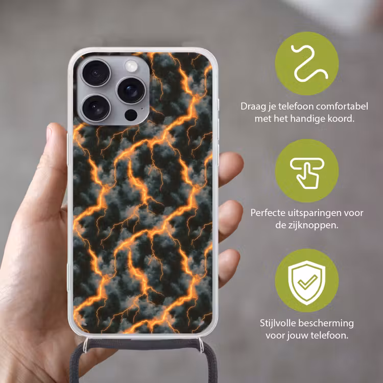 Telefoonhoesje met koord - Oranje - Bliksem - Wolken — 4