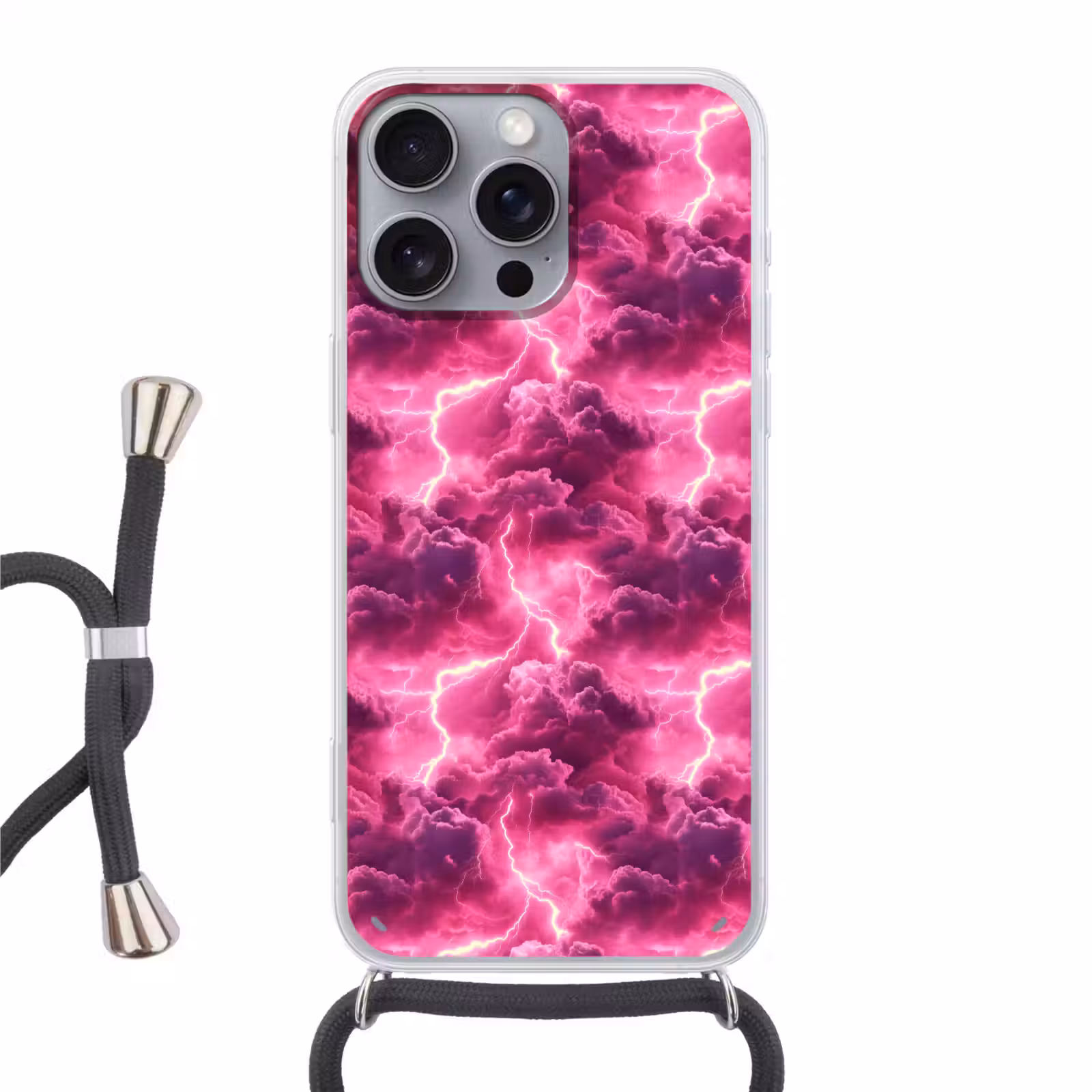Telefoonhoesje met koord - Roze - Onweer - Wolken — 1