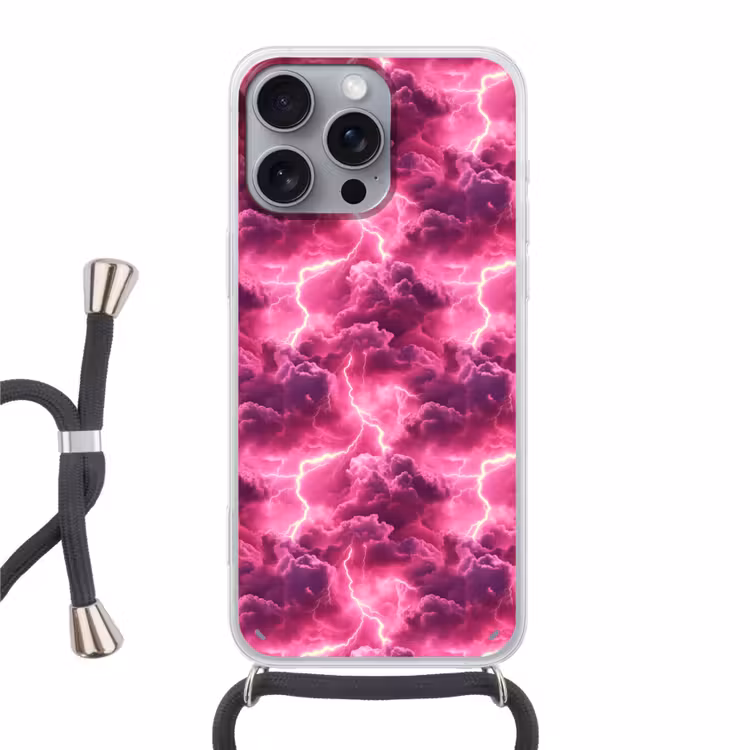 Telefoonhoesje met koord - Roze - Onweer - Wolken — 1