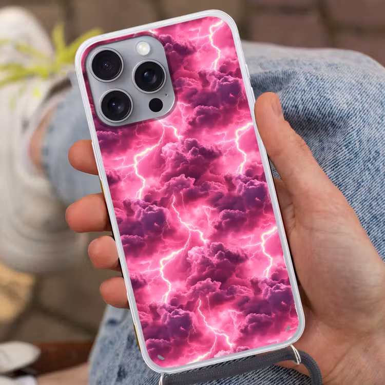 Telefoonhoesje met koord - Roze - Onweer - Wolken — 2